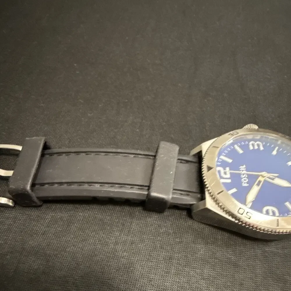 Fossil BQ-1170 Blue Dial Black Rubber Band New Battery!!